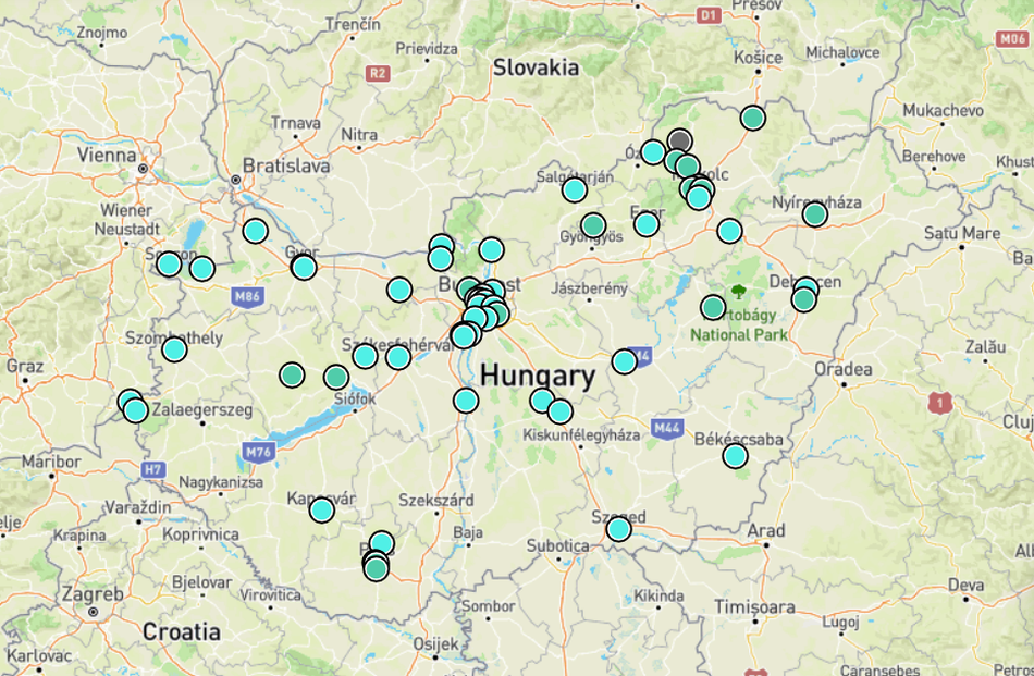 A levegőminőséget az ország több mint 50 pontján mérik. Ábra: HungaroMet (2024.10.14.) 