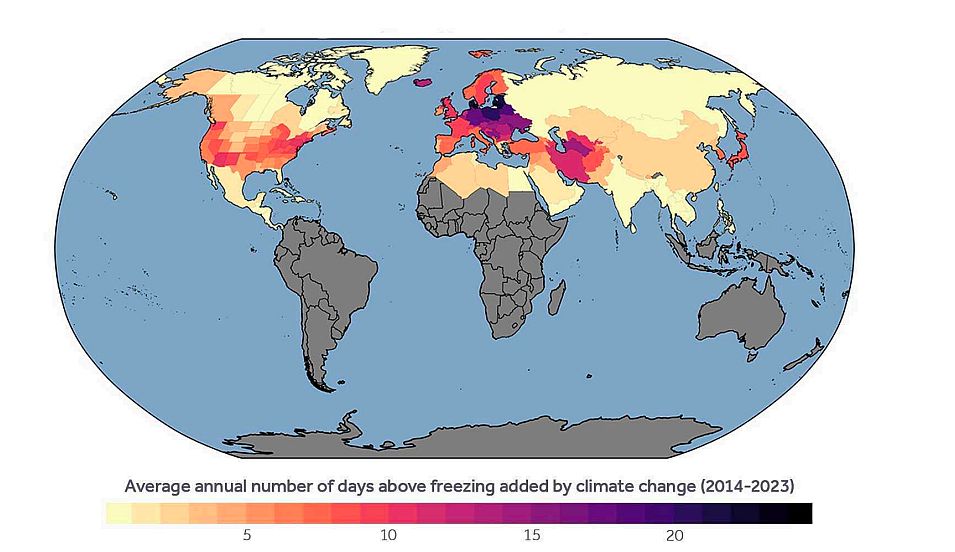 A klímaváltozás téli hatásai a Climate Central térképén