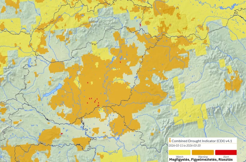 Kárpát-medence aszály-térkép. Forrás: European Drought Observatory