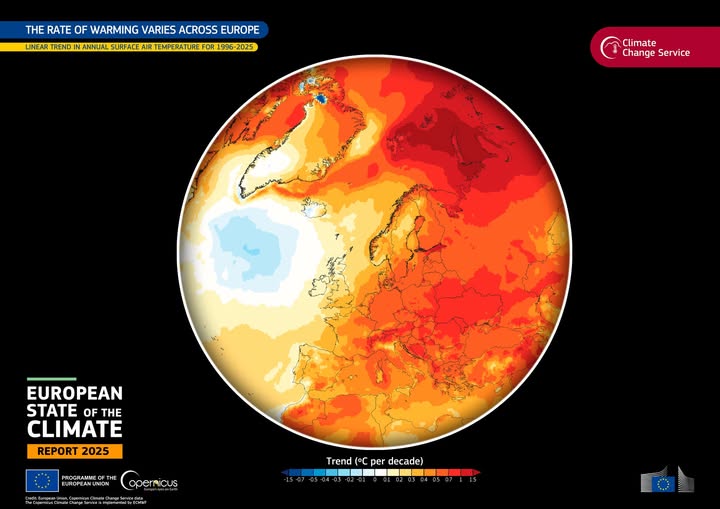 A Kopernikusz Klímaváltozási Szolgálat vizualizációja a Föld melegedéséről. Ábra: Copernicus Climate Change Service