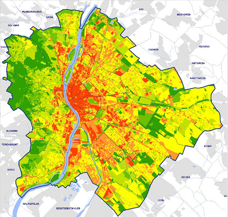 Zöldterületi intenzitásFotó: Budapest Környezeti Állapotértékelése 2015